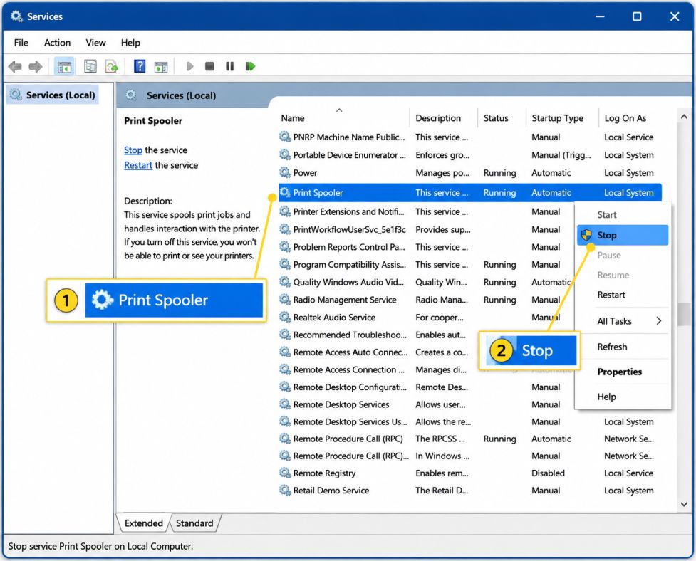 Restart the Windows Print Spooler in Quickbooks