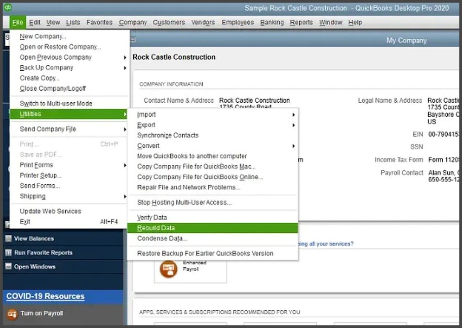 Run the QuickBooks Rebuild Data Utility