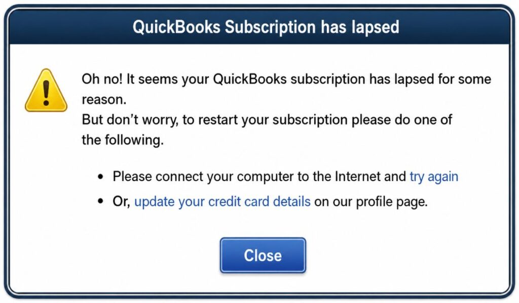 QuickBooks Subscription Has Expired